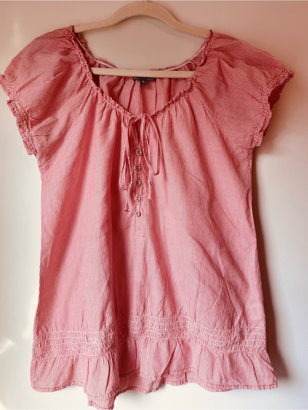 Women’s Pink Peasant cottage core Blouse with Tie Neck